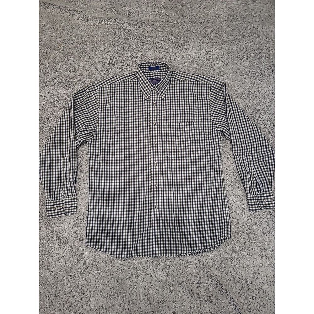 Pendleton Shirt Mens Medium White Green Blue Long Sleeve Gingham 100% Cotton